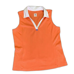 Tail Orange White V-Neck Sleeveless Performance Activewear Golf Polo Top Sz M